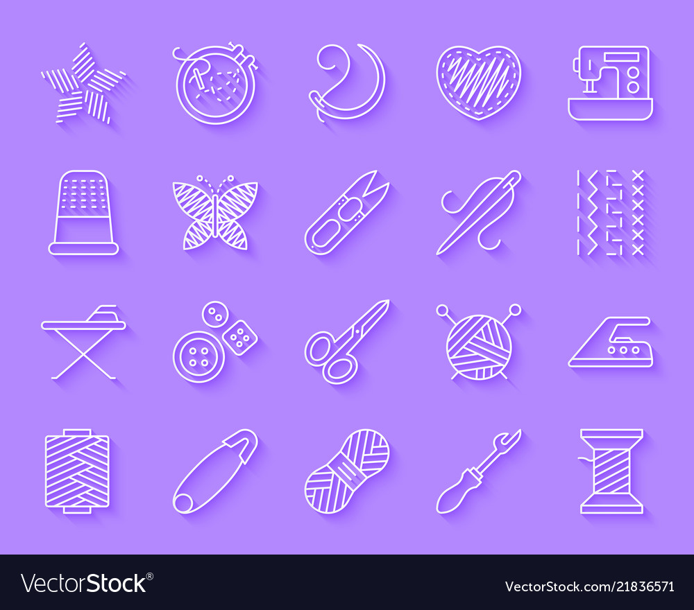 Needlework simple paper cut icons set