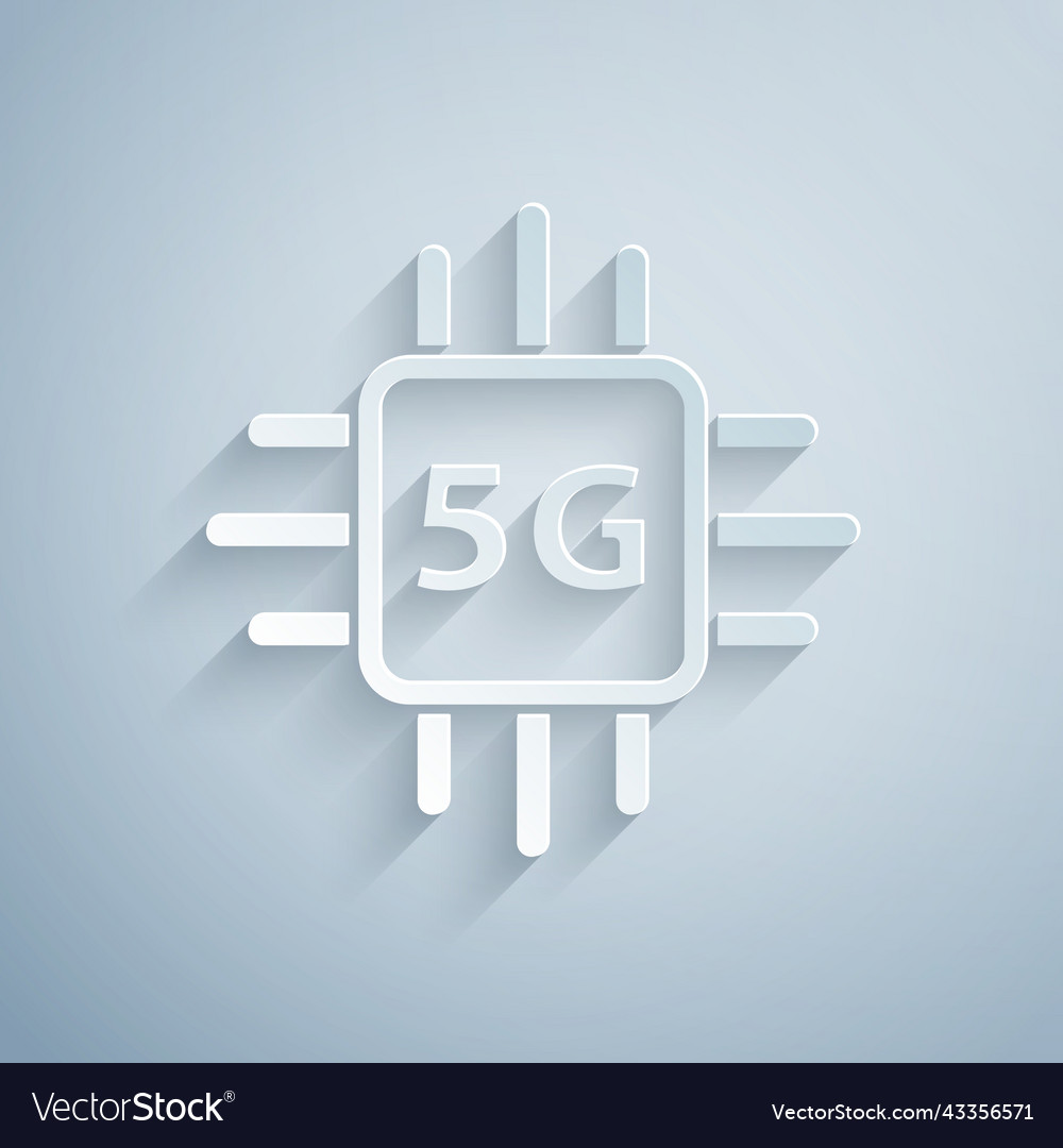Paper cut computer processor 5g with microcircuits vector image Paper cut computer processor 5g with microcircuits