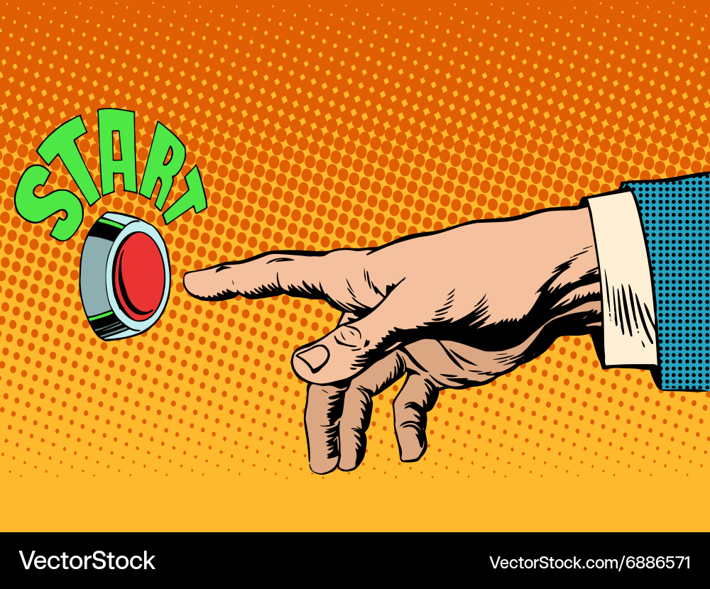 Red start button hand presses Royalty Free Vector Image