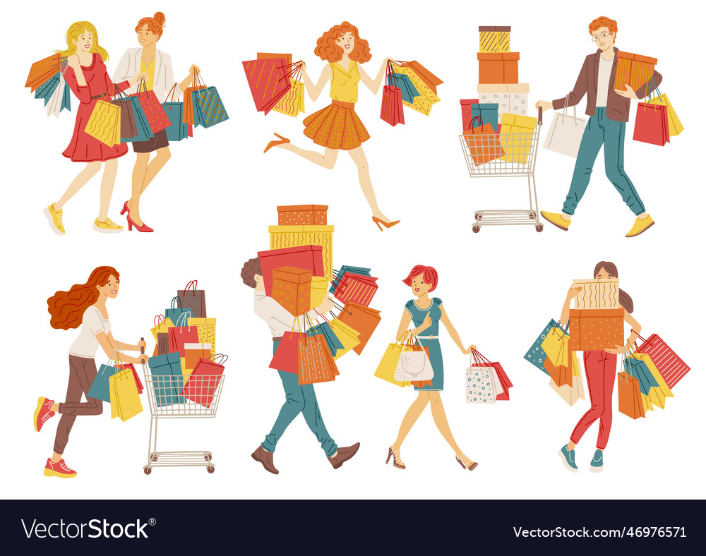 Set of characters people making multiple
