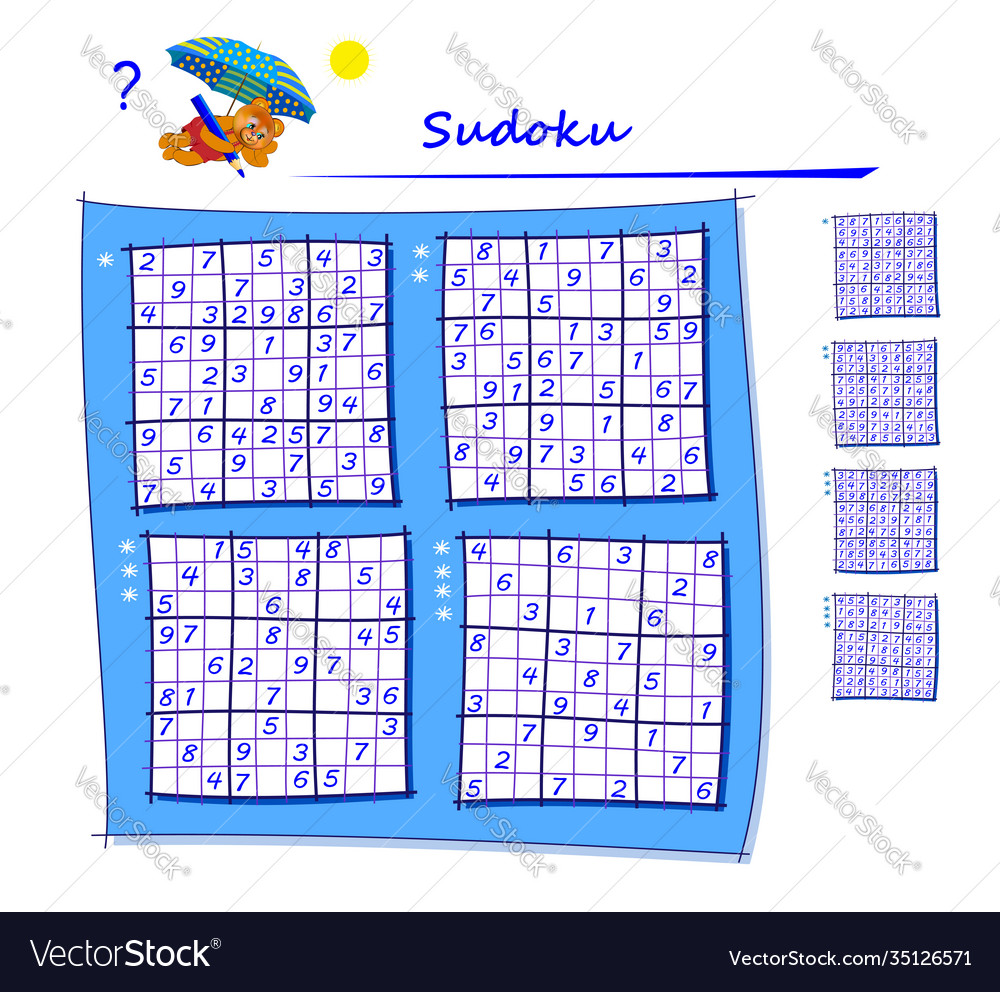 Set sudoku puzzles different levels logic game