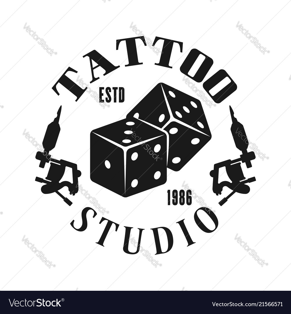 Tattoo studio emblem with gambling dice Royalty Free Vector