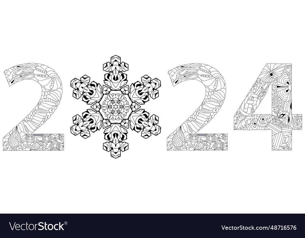 2024 number design with snowflake for coloring vector image 2024 number design with snowflake for coloring