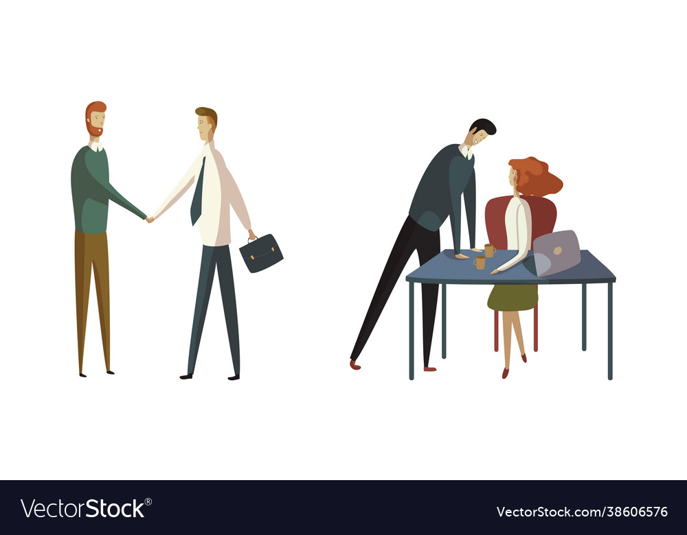 Business meeting entrepreneur and worker Vector Image Business meeting entrepreneur and worker