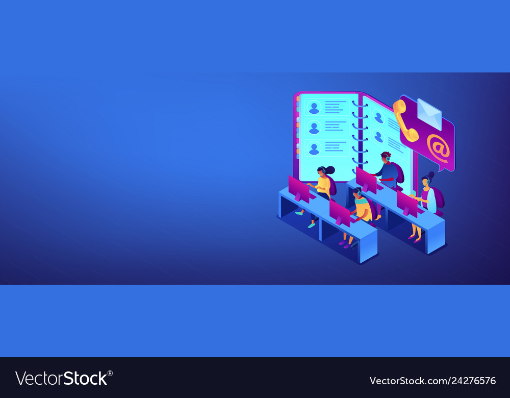 Contact Center Isometric 3d Banner Header Vector Image