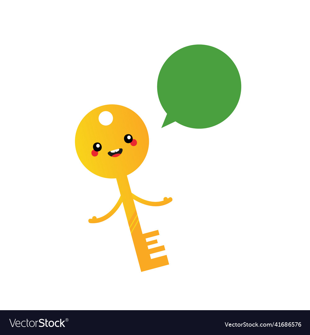 Golden key character with empty speech bubble vector image Golden key character with empty speech bubble