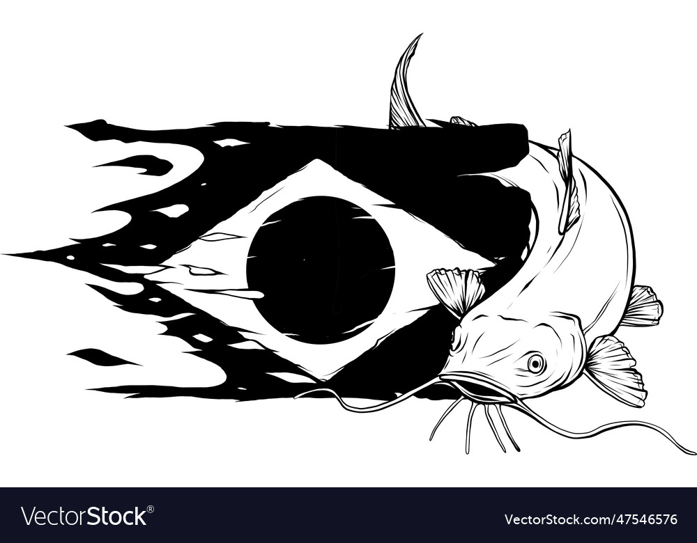 Handdrawn catfish black and white sketch Vector Image