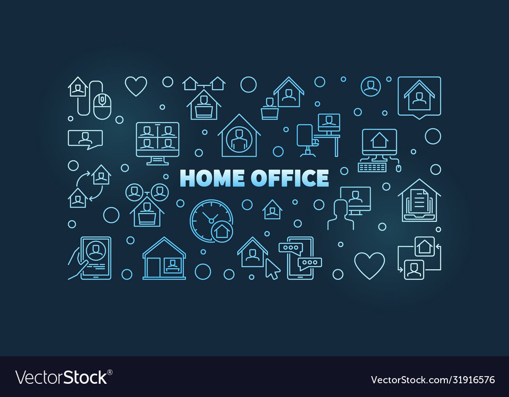 Home office outline blue concept horizontal vector image Home office outline blue concept horizontal