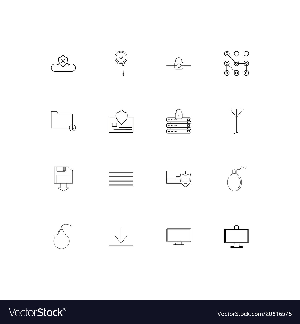 Internet security linear thin icons set outlined