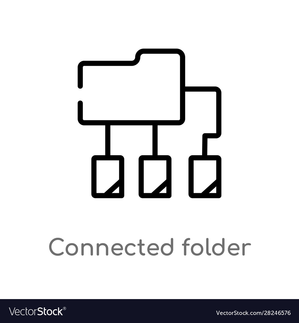 Outline connected folder data icon isolated black vector image Outline connected folder data icon isolated black