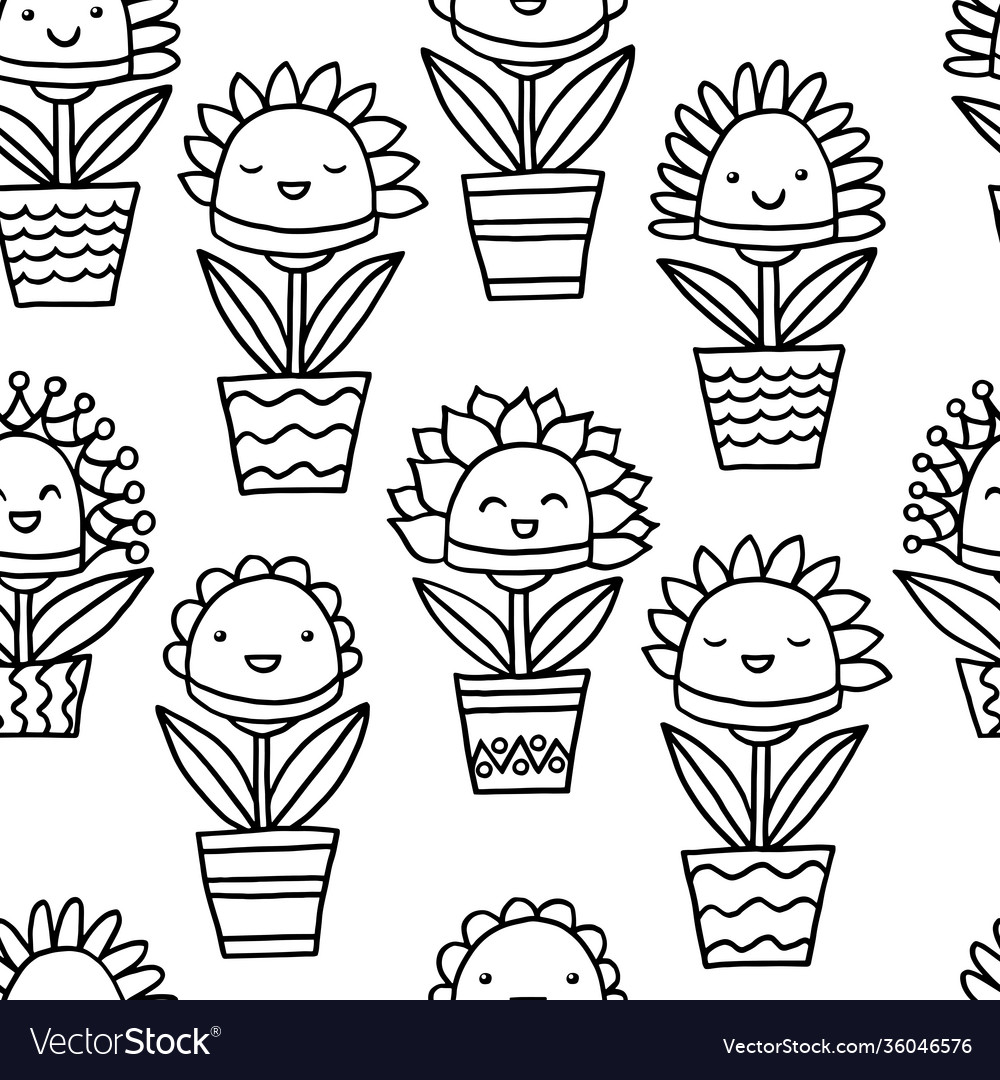 Seamless pattern with abstract smiling potted Vector Image Seamless pattern with abstract smiling potted