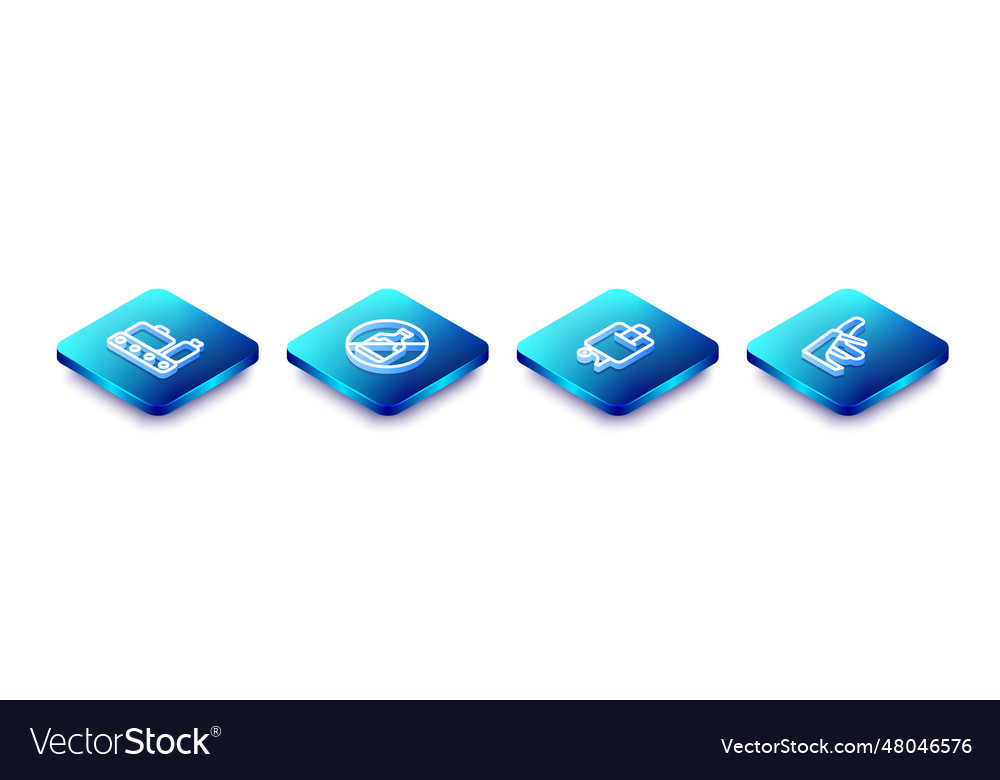 Set isometric line conveyor belt with suitcase