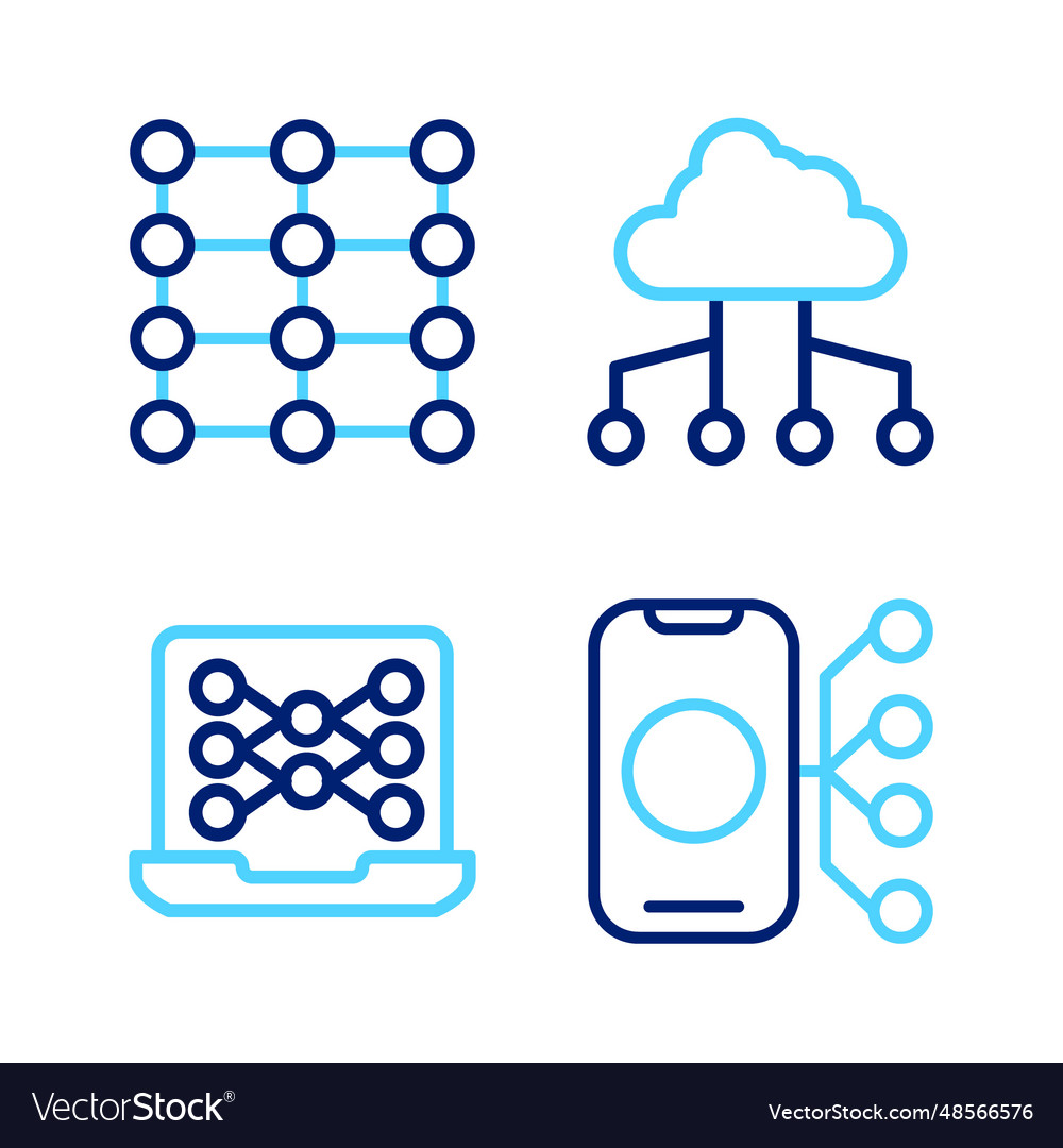 Set line neural network cloud connection vector image Set line neural network cloud connection