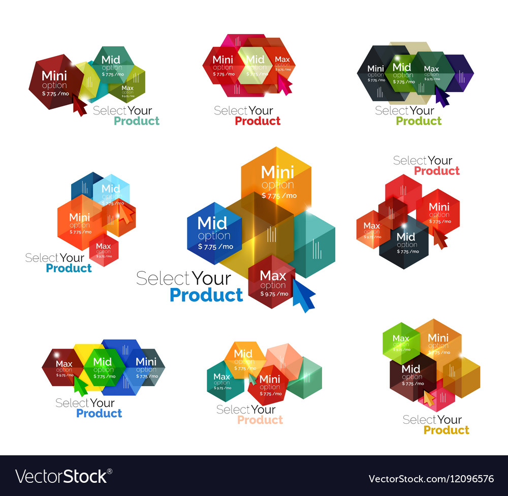 Set of hexagon navigation option diagrams