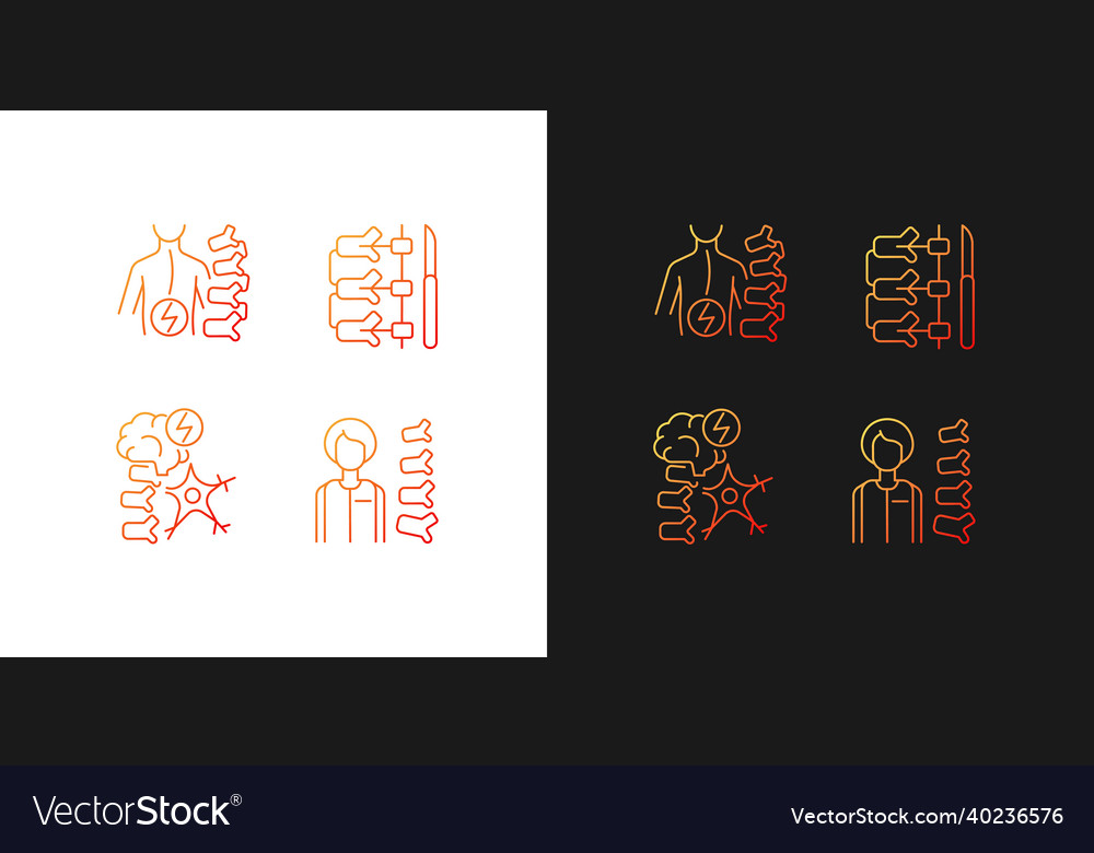 Spinal column disorders gradient icons set