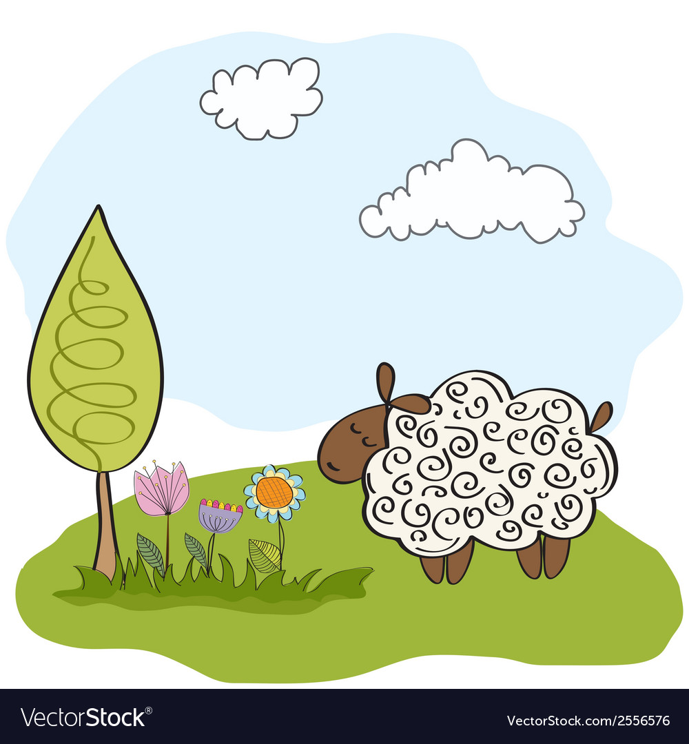 Spring greeting card with sheep