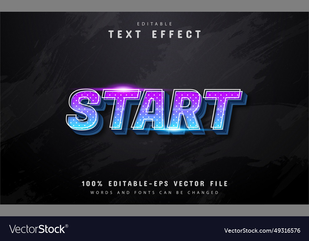 Start 3d gradient style text effect vector image Start 3d gradient style text effect