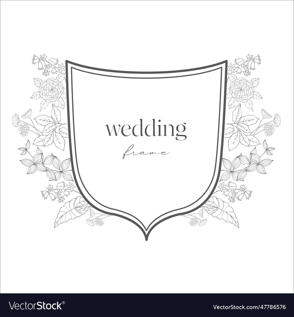 Wedding crest with flowers on the white background