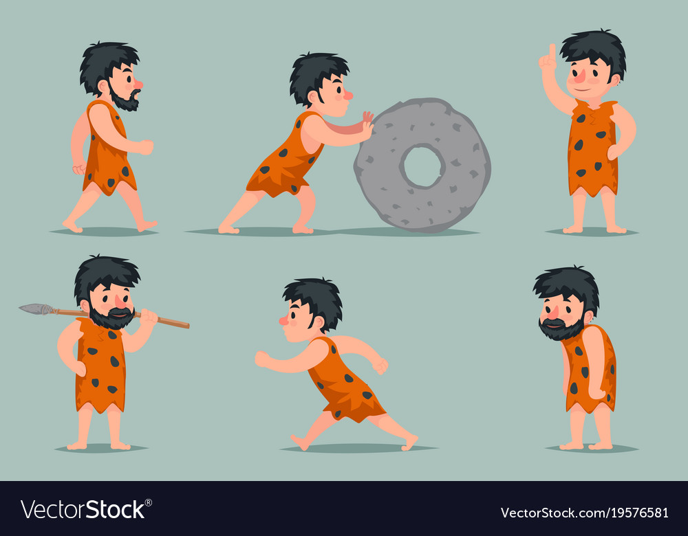 Ancient cave man character different positions