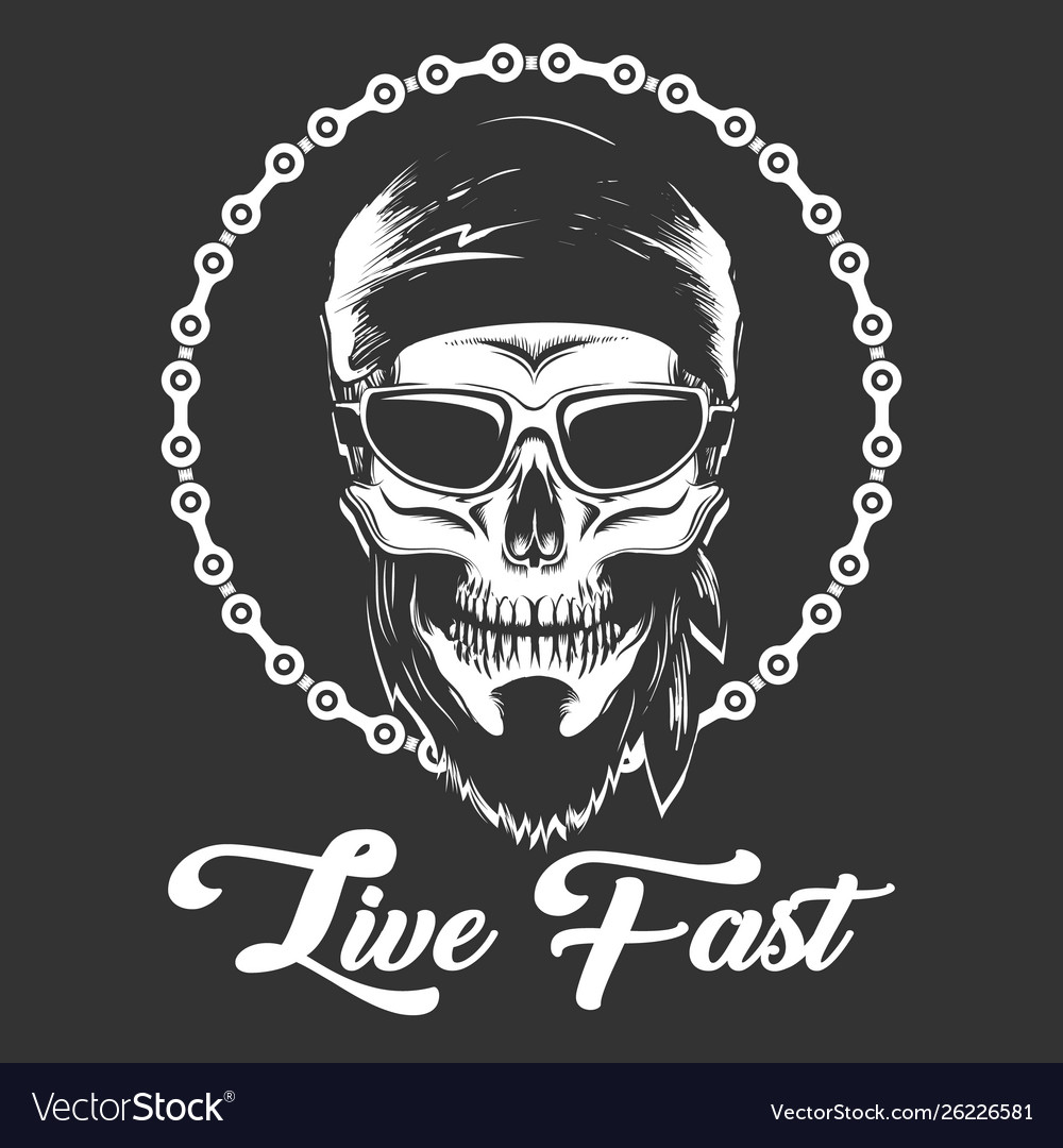 Biker skull in glasses with wording live fast vector image Biker skull in glasses with wording live fast