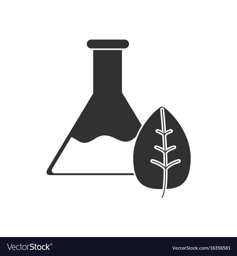 Black icon on white background lab flask with leaf