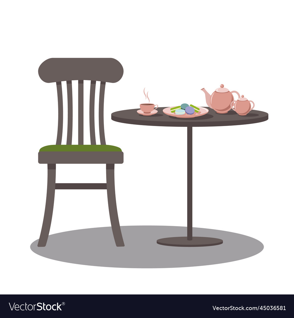 Chair stands next to table with teapot cup Vector Image