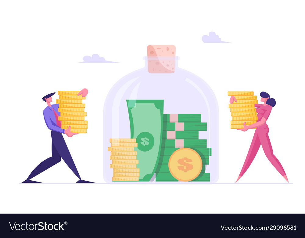 Saving capital. Экономика и богатство иллюстрация. человек кладёт деньги в банк рисунок. increase capitalization.
