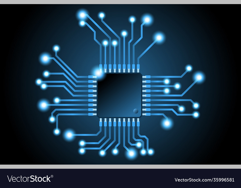 Microchip cpu and glowing conductive tracks vector image Microchip cpu and glowing conductive tracks