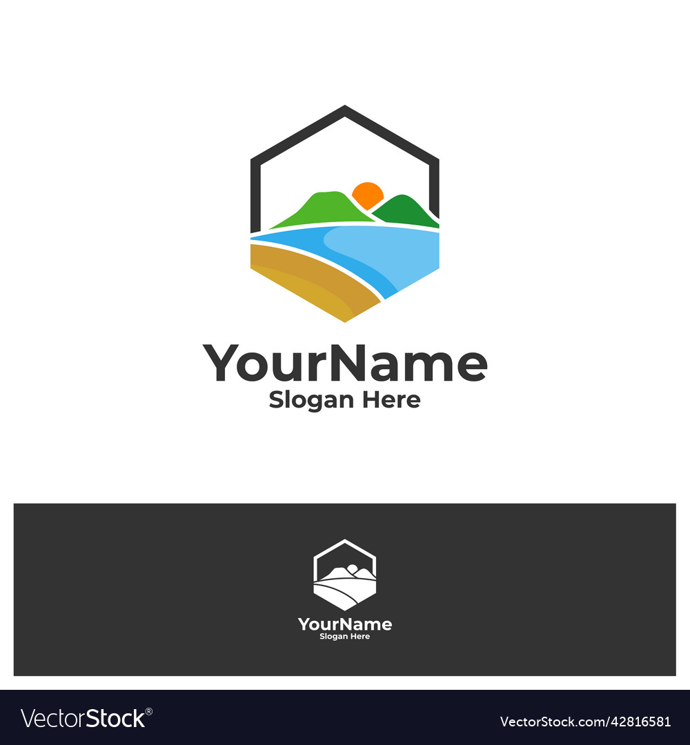 Mountain with sea view logo design template