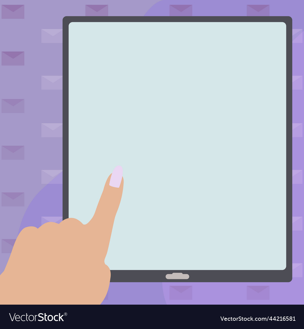 Pointing finger empty screen tablet representing