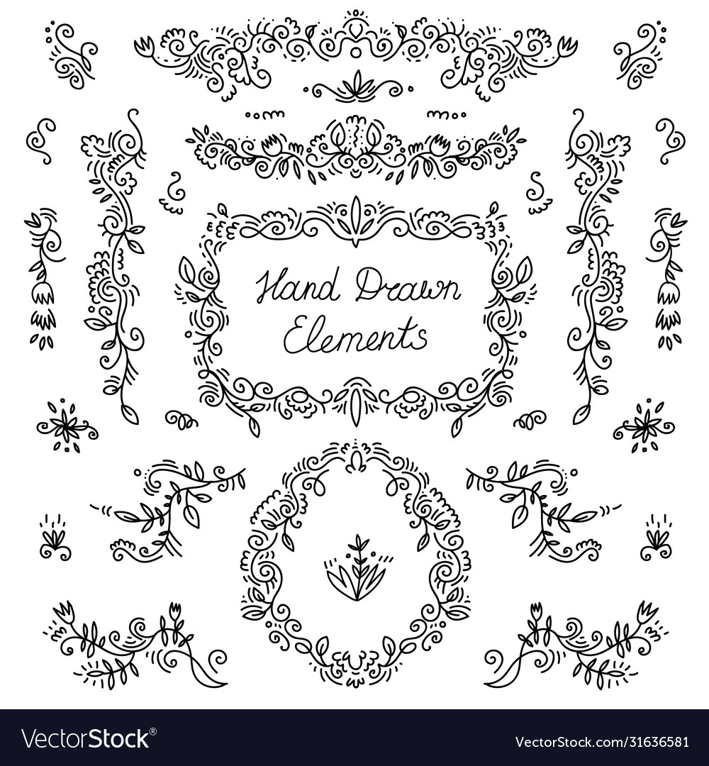 Set hand drawn dividers floral decor vector image Set hand drawn dividers floral decor