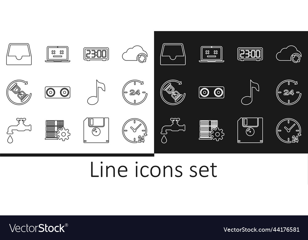 Set line clock 24 hours digital alarm vector image Set line clock 24 hours digital alarm