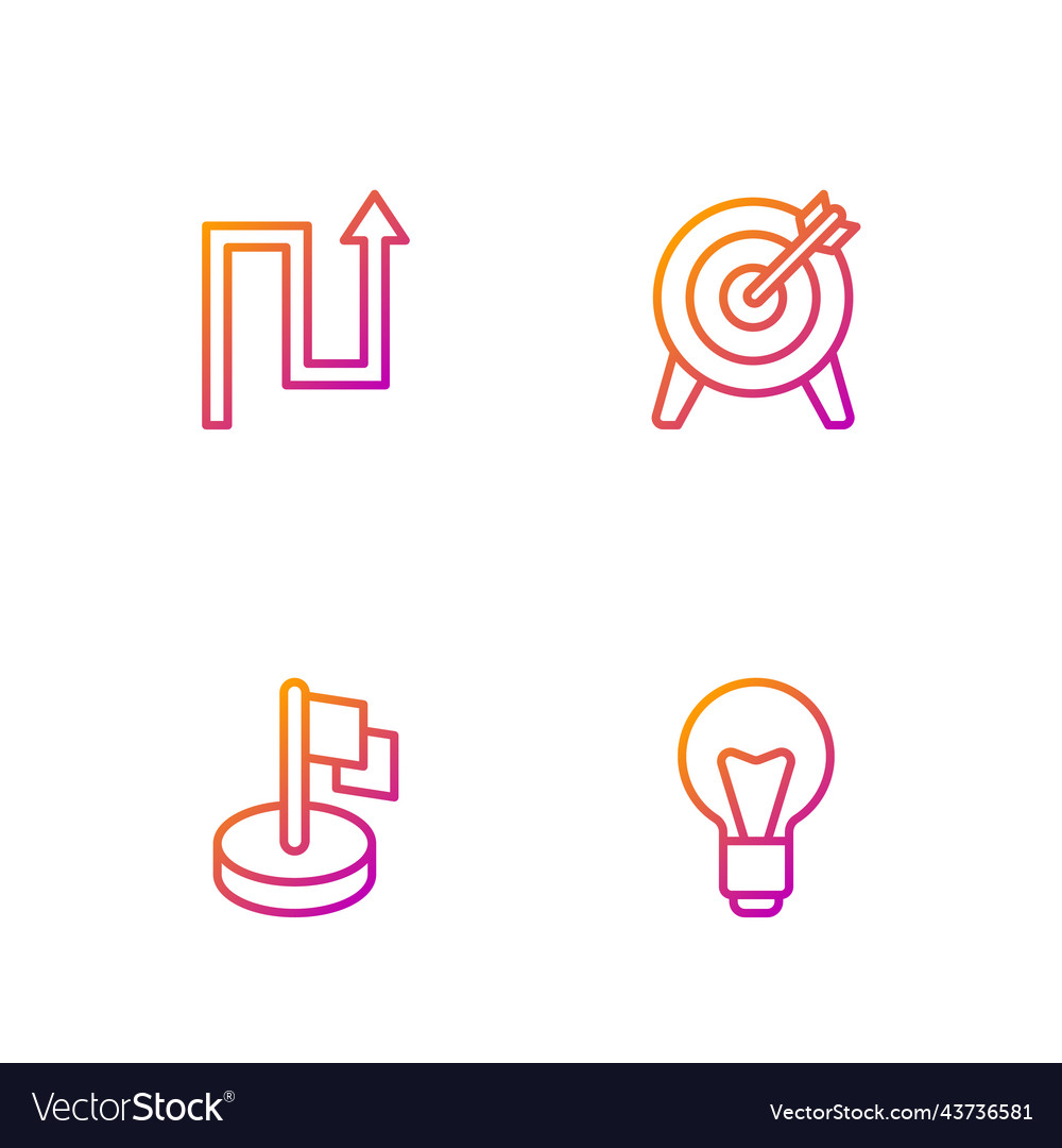 Set line light bulb flag arrow and target vector image Set line light bulb flag arrow and target