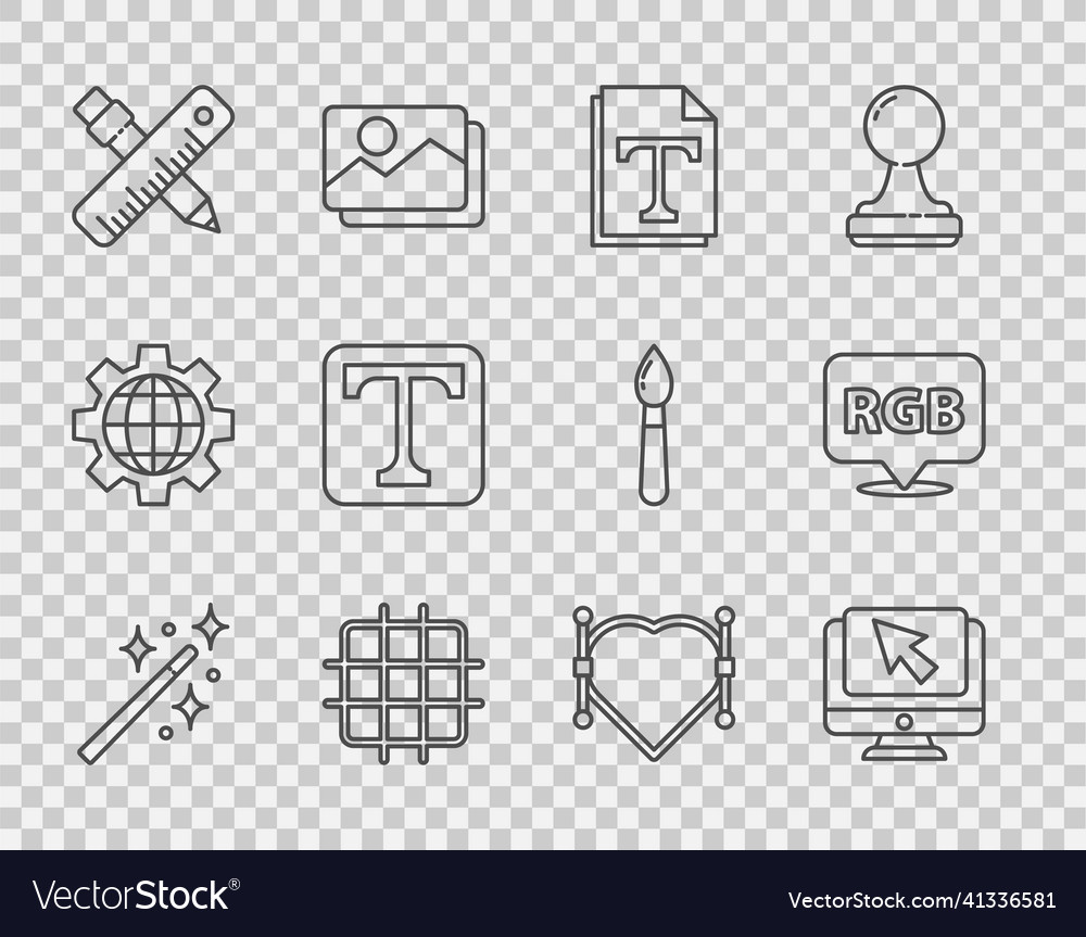 Set line magic wand computer monitor cursor text vector image Set line magic wand computer monitor cursor text