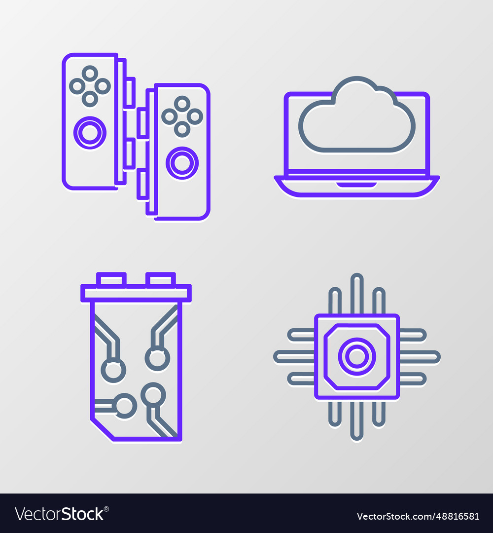 Set line processor video graphic card cloud Vector Image Set line processor video graphic card cloud