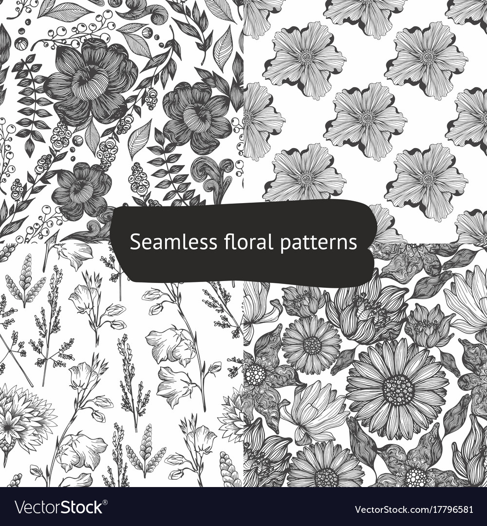 Set seamless black and white patterns