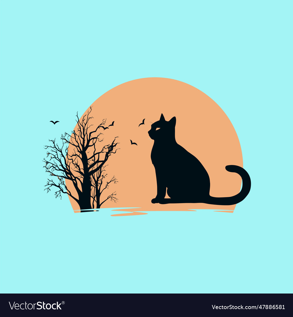 Simple cat with moon