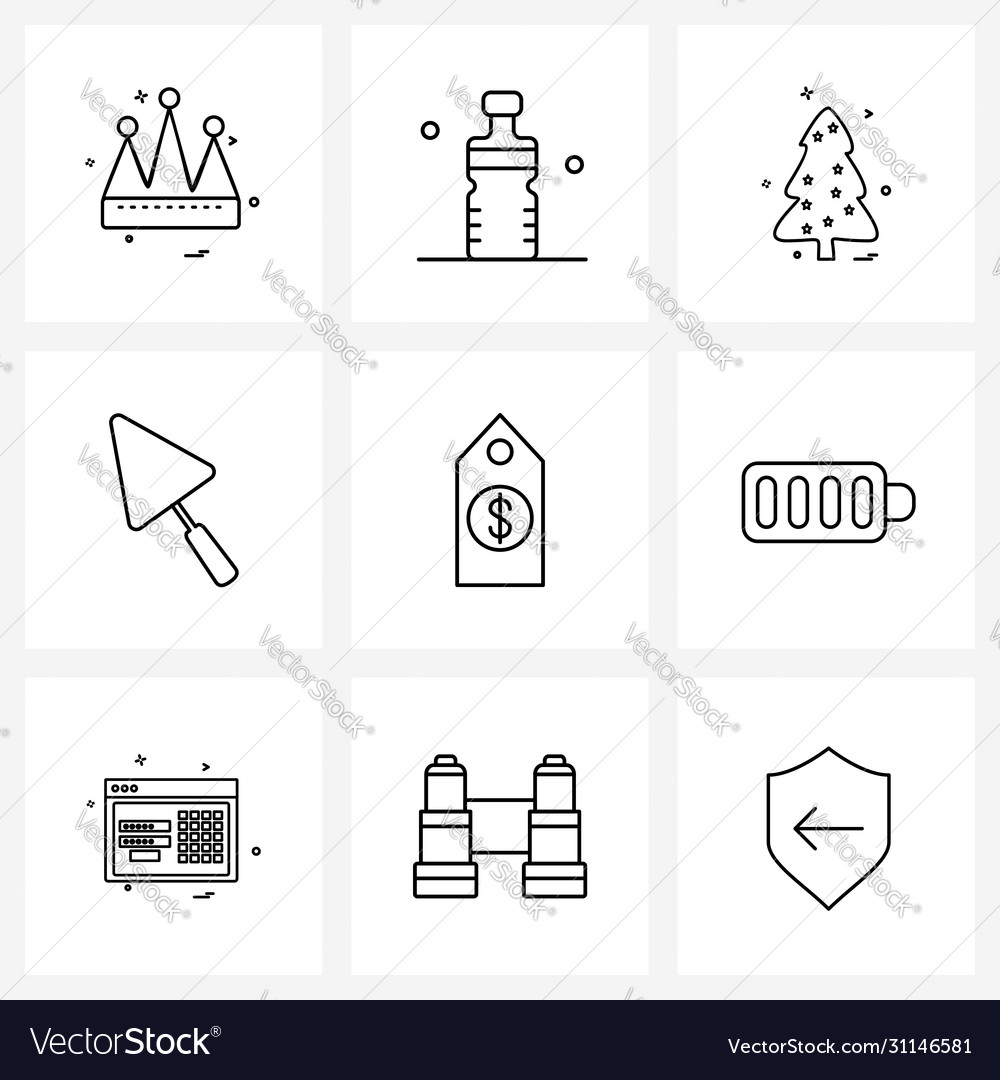 Simple set 9 line icons such as tag hardware