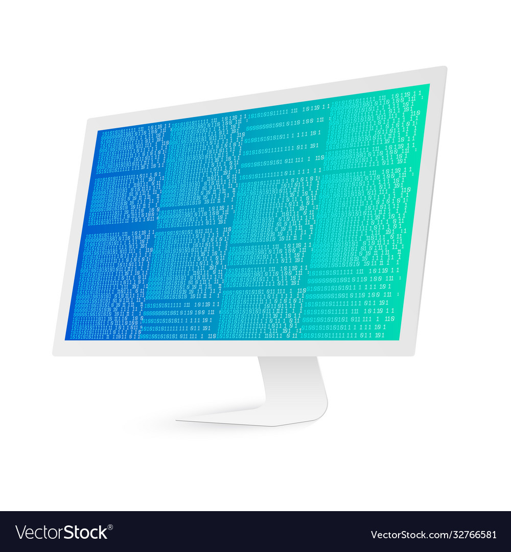 White computer screen with binary code Royalty Free Vector