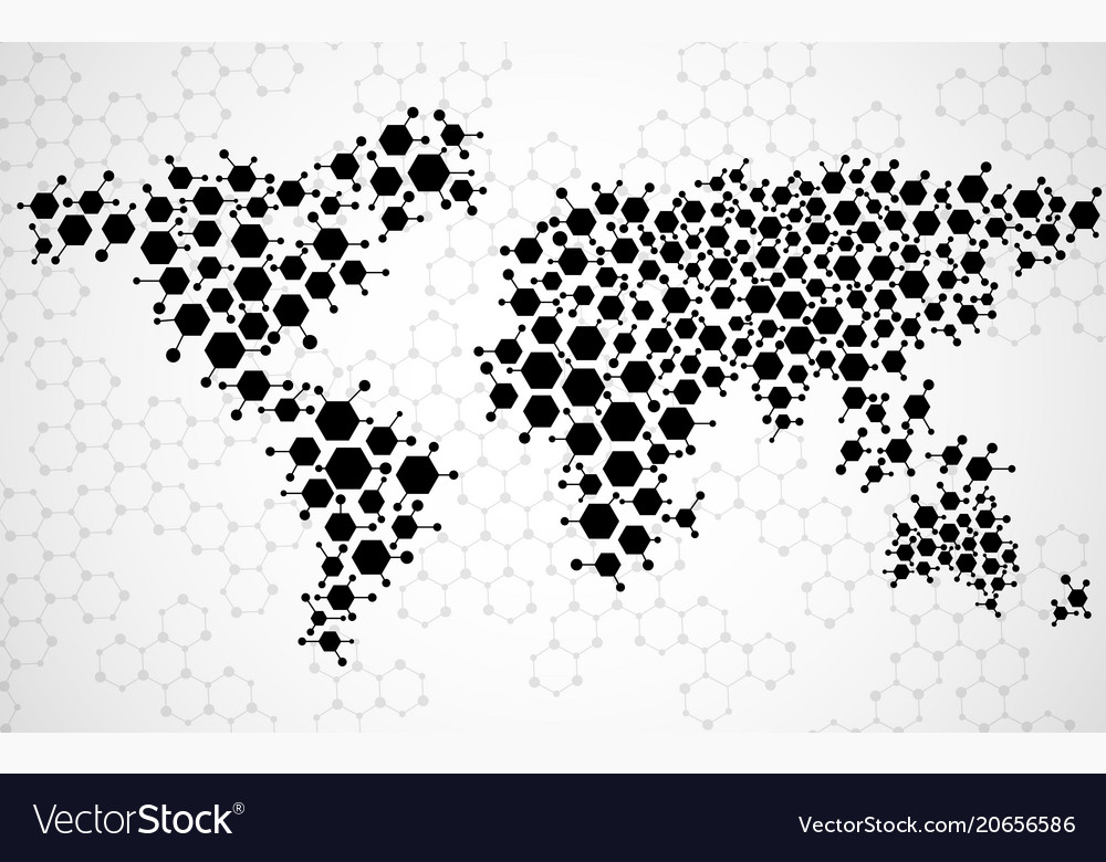 Abstrakte Weltkarte von hexagonalen molekularen