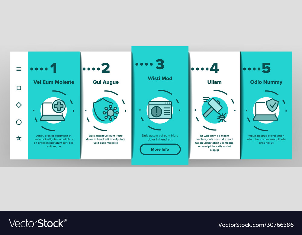 Antivirus program onboarding icons set vector image Antivirus program onboarding icons set