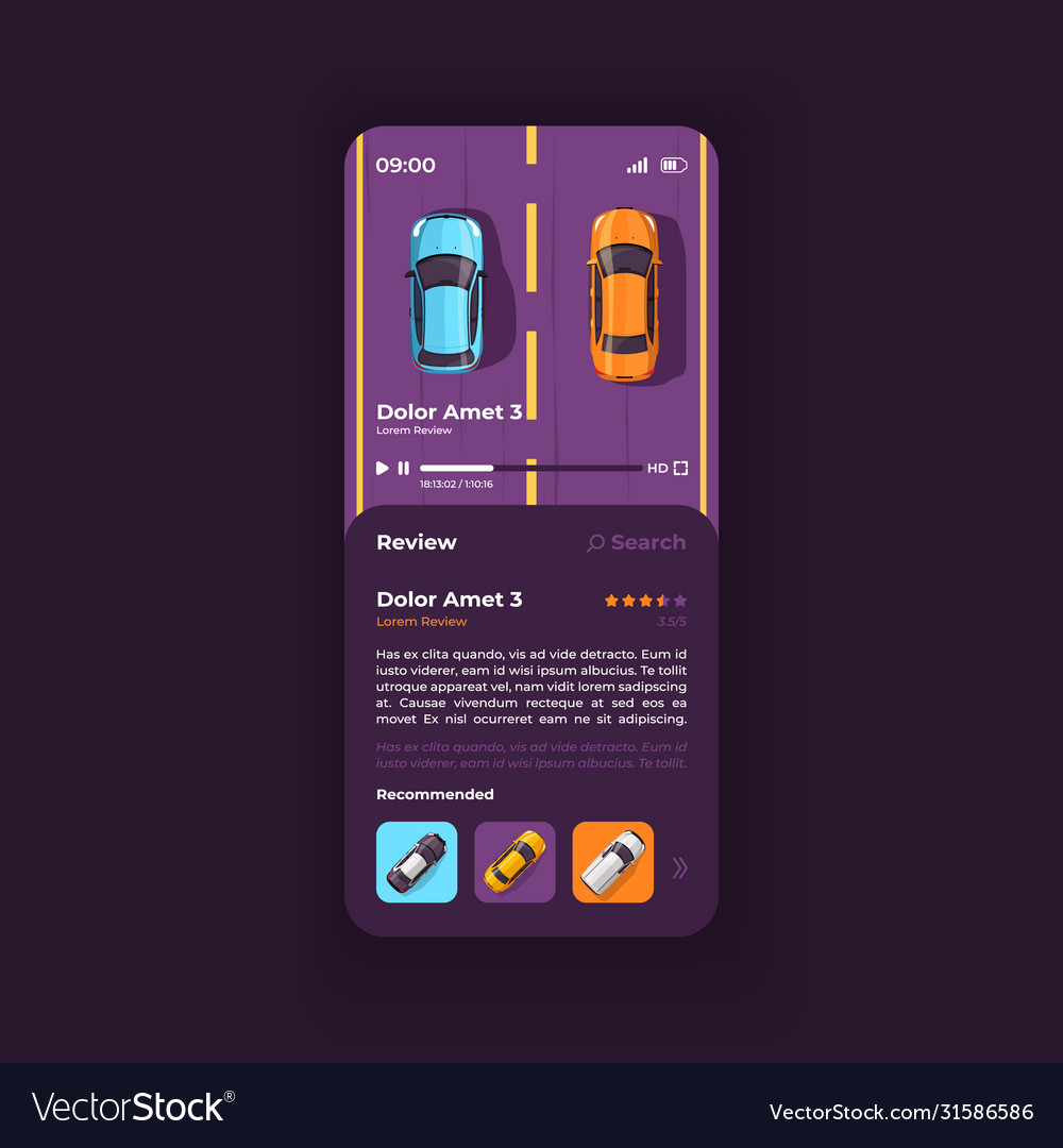 Automobile review smartphone interface template