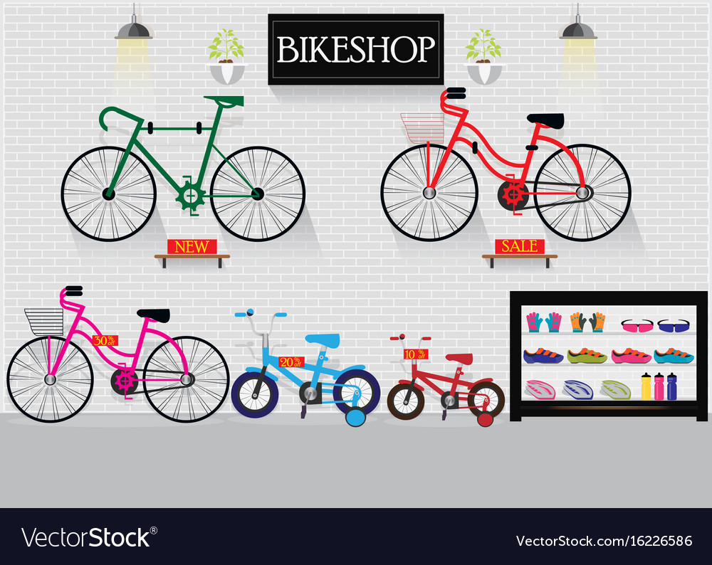 Bicycle stores or bike shops Royalty Free Vector Image