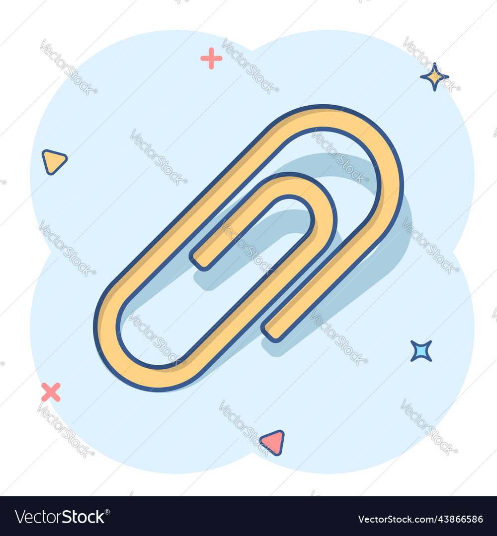 Cartoon paper clip attachment icon in comic style