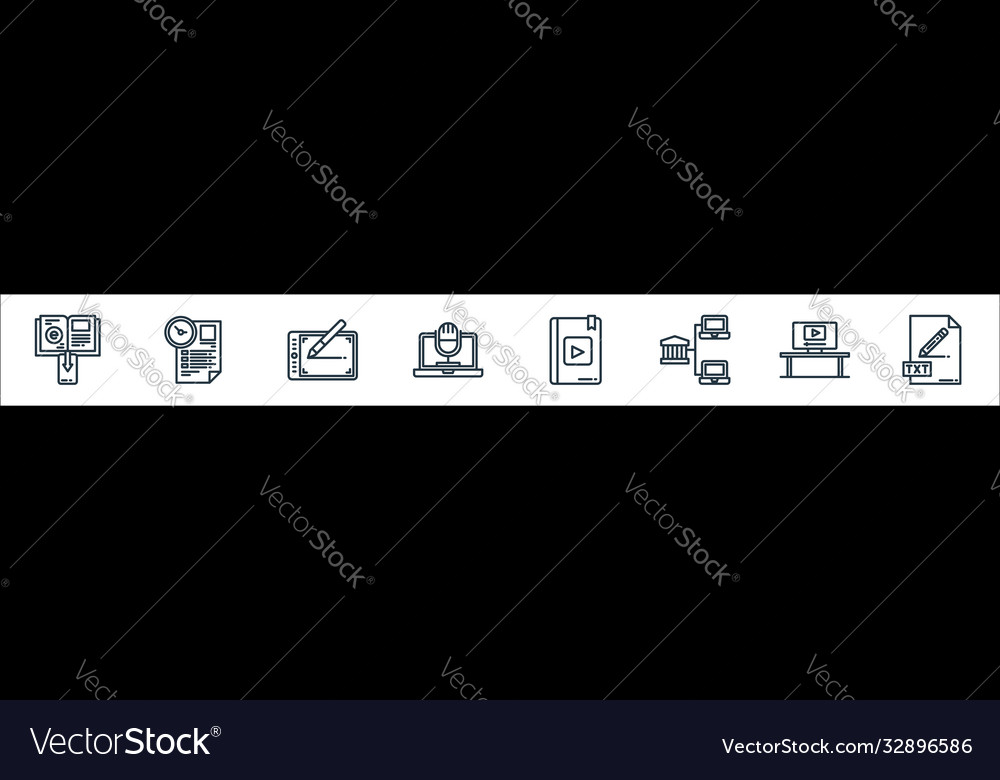Elearning line icons linear set quality vector image Elearning line icons linear set quality