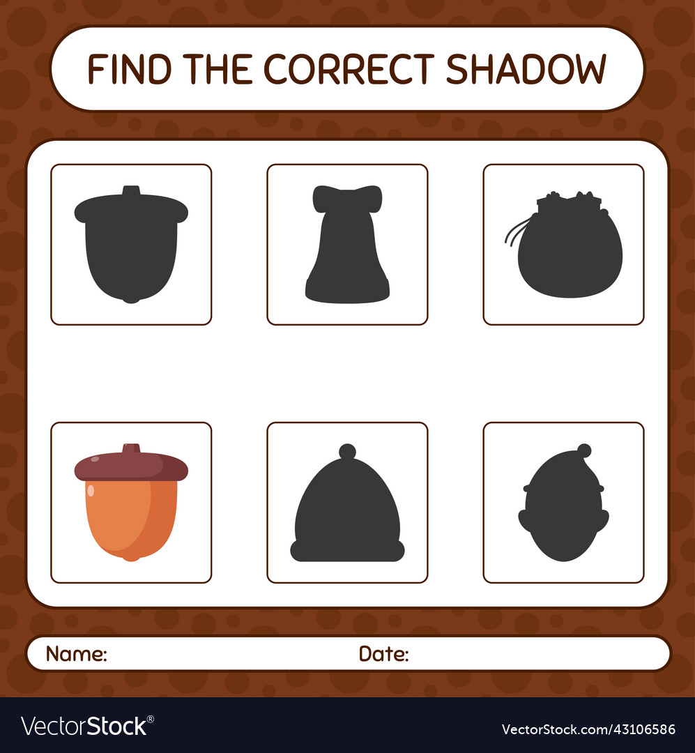 Find the correct shadows game with acorn vector image Find the correct shadows game with acorn