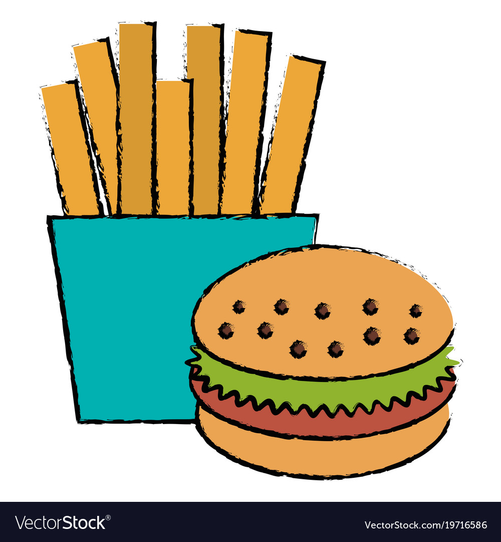 French fries with burger Royalty Free Vector Image