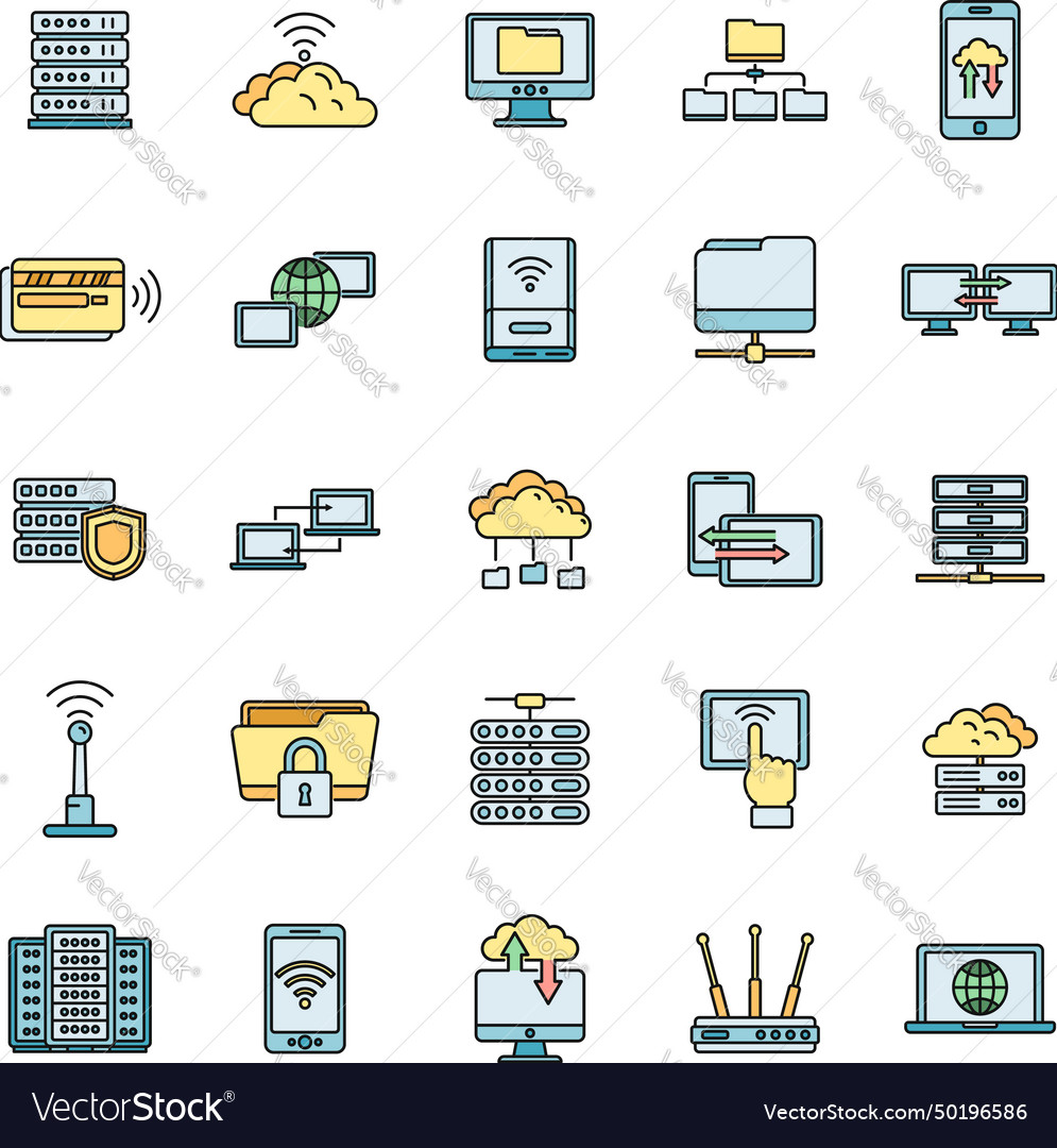 Global Remote Access Icons Set Color Line Vector Image