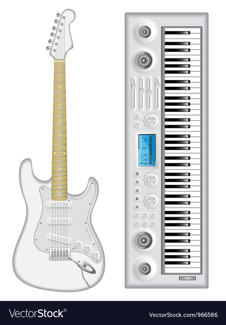 Isolated image of guitar and synthesizer