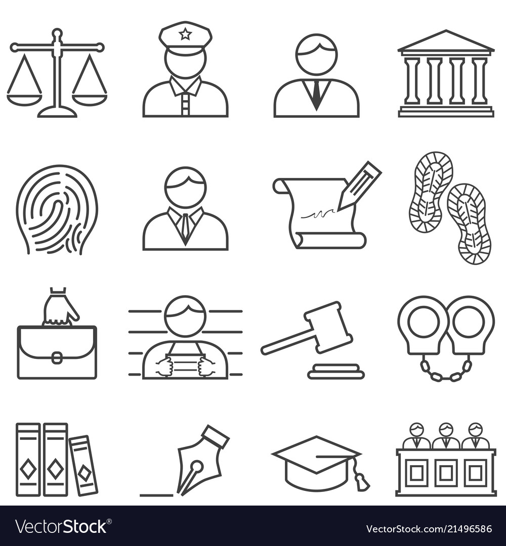 Justice law lawyer and court icon set vector image Justice law lawyer and court icon set
